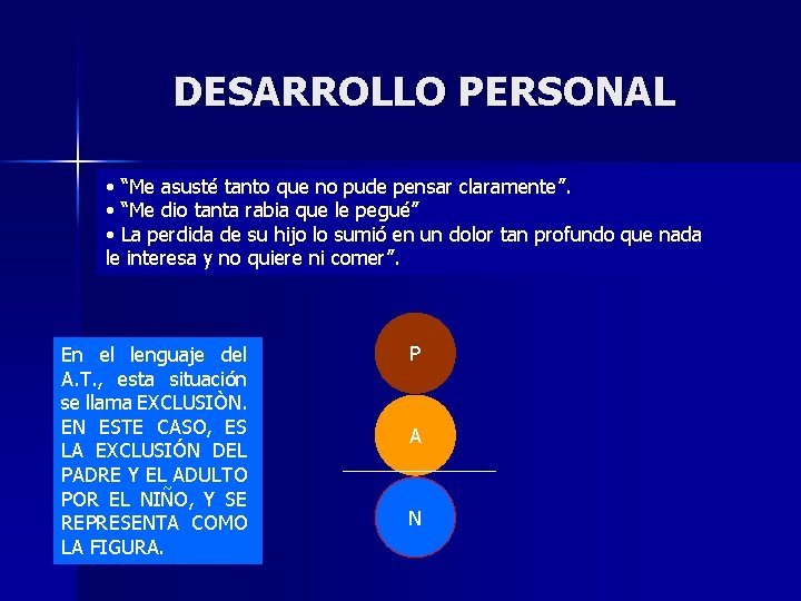 DESARROLLO PERSONAL • “Me asusté tanto que no pude pensar claramente”. • “Me dio