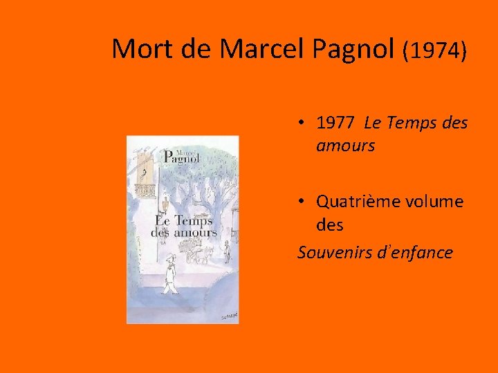 Mort de Marcel Pagnol (1974) • 1977 Le Temps des amours • Quatrième volume