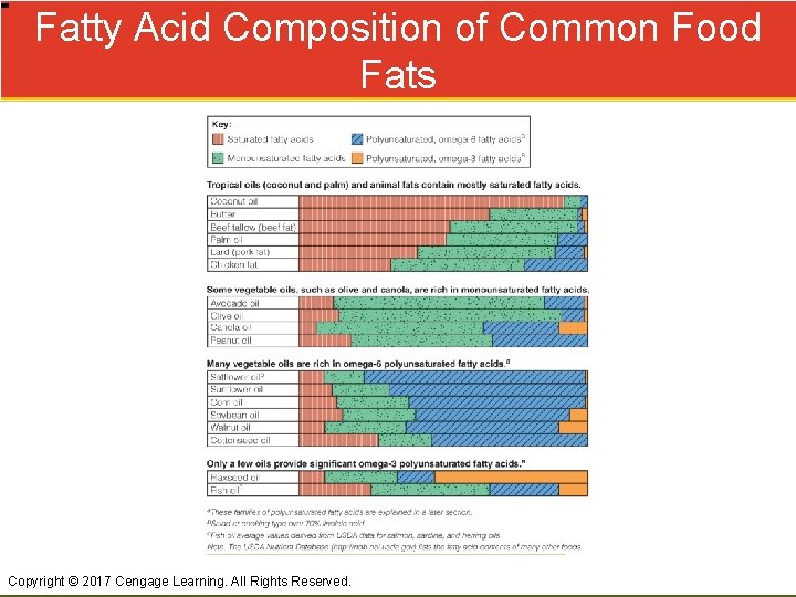 Fatty Acid Composition of Common Food Fats Copyright © 2017 Cengage Learning. All Rights