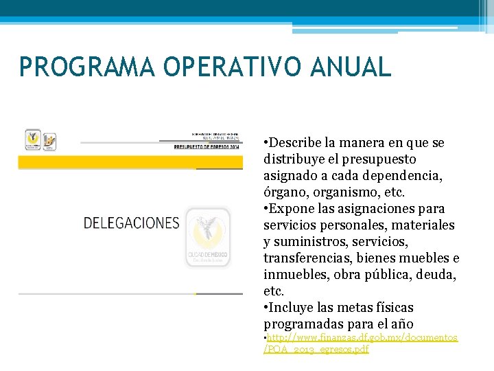 PROGRAMA OPERATIVO ANUAL • Describe la manera en que se distribuye el presupuesto asignado