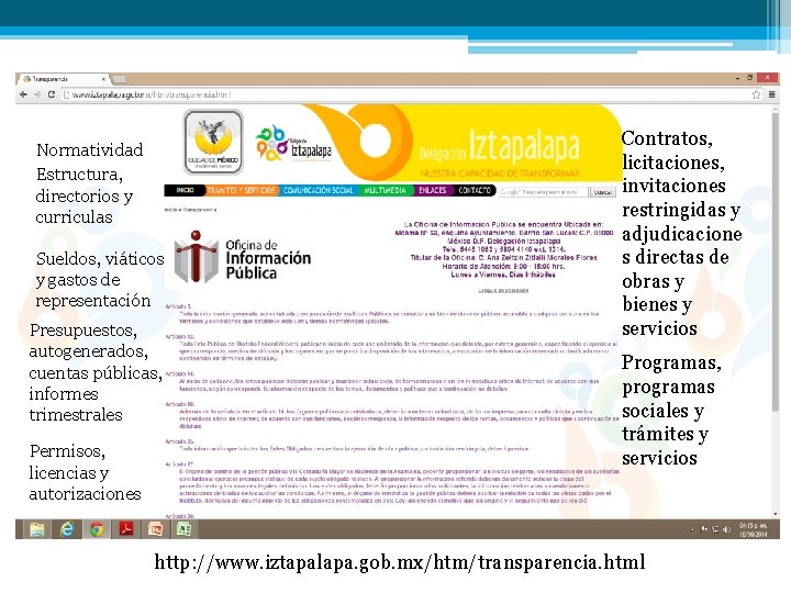 Normatividad Estructura, directorios y curriculas Sueldos, viáticos y gastos de representación Presupuestos, autogenerados, cuentas Normatividad Estructura, directorios y curriculas Sueldos, viáticos y gastos de representación Presupuestos, autogenerados, cuentas