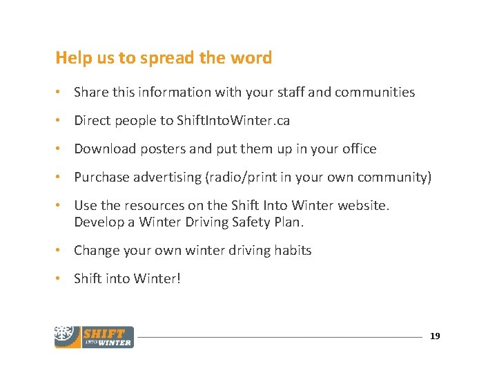 Help us to spread the word • Share this information with your staff and