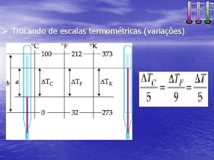 Ø Trocando de escalas termométricas (variações) 