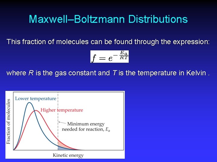 Maxwell–Boltzmann Distributions This fraction of molecules can be found through the expression: where R