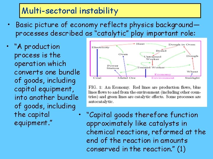 Multi-sectoral instability • Basic picture of economy reflects physics background— processes described as “catalytic”