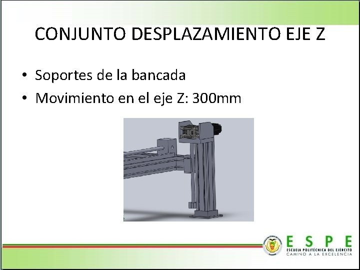 CONJUNTO DESPLAZAMIENTO EJE Z • Soportes de la bancada • Movimiento en el eje