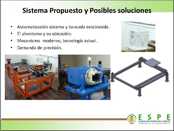 Sistema Propuesto y Posibles soluciones • • Automatización sistema y bancada establecida. El phantoma