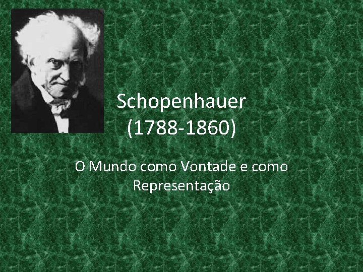 Schopenhauer (1788 -1860) O Mundo como Vontade e como Representação 
