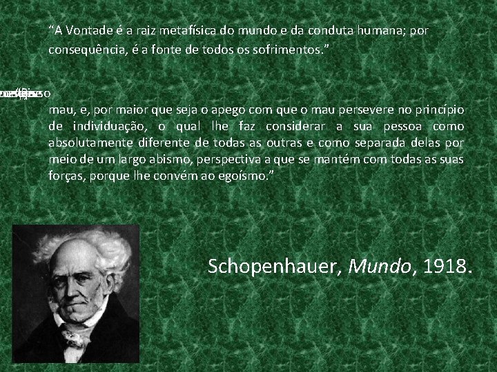 “A Vontade é a raiz metafísica do mundo e da conduta humana; por consequência,