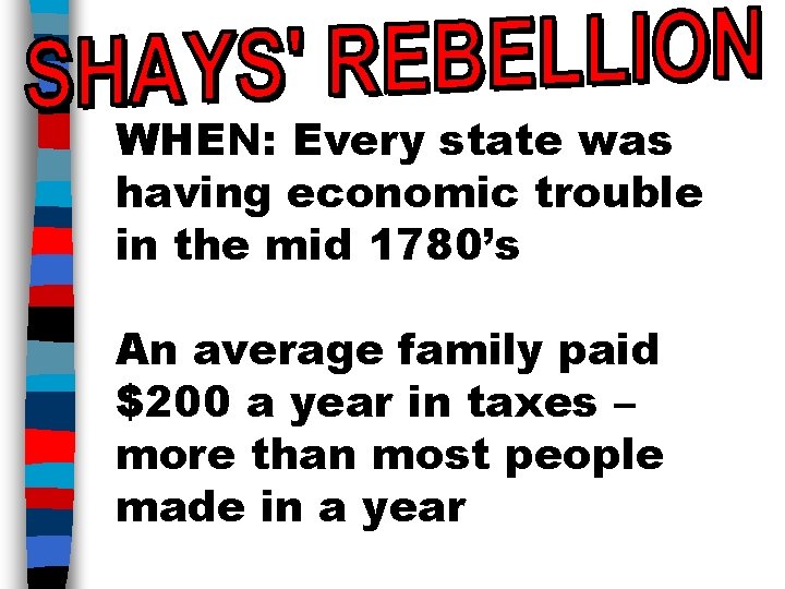 WHEN: Every state was having economic trouble in the mid 1780’s An average family