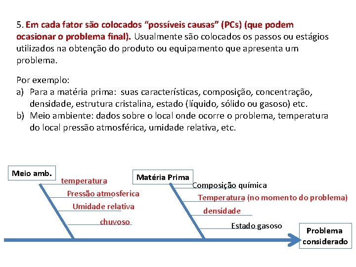 5. Em cada fator são colocados “possíveis causas” (PCs) (que podem ocasionar o problema