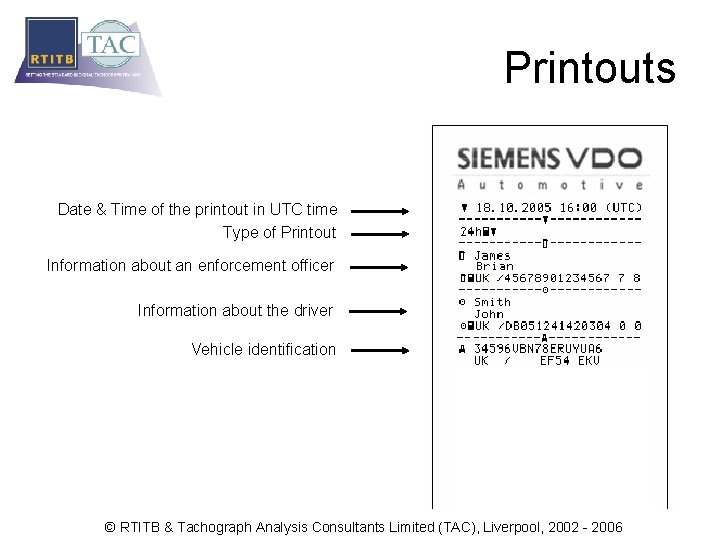 Printouts Date & Time of the printout in UTC time Type of Printout Information