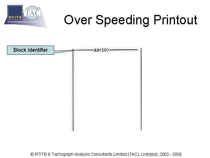 Over Speeding Printout Block Identifier © RTITB & Tachograph Analysis Consultants Limited (TAC), Liverpool,