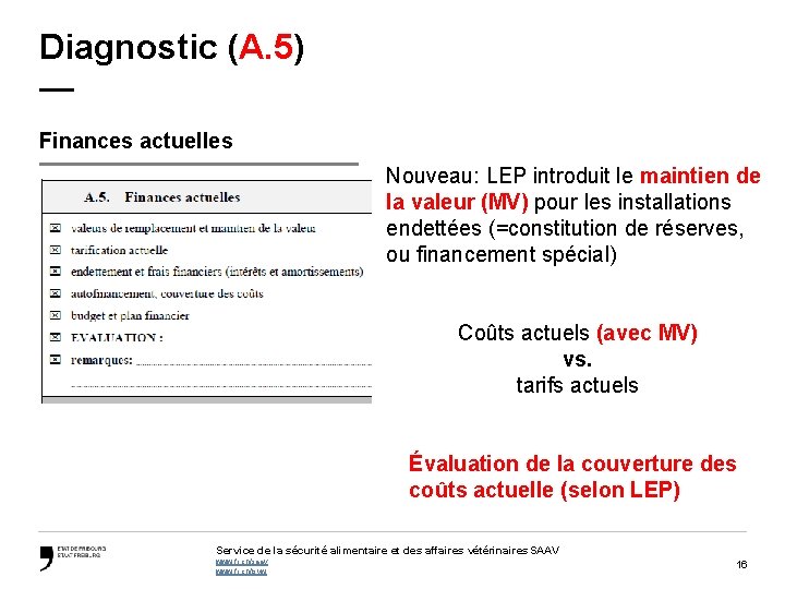Diagnostic (A. 5) — Finances actuelles Nouveau: LEP introduit le maintien de la valeur