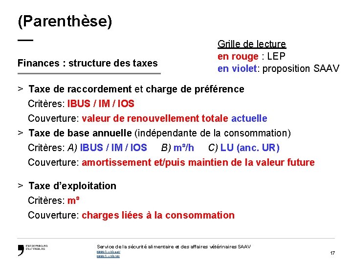 (Parenthèse) — Finances : structure des taxes Grille de lecture en rouge : LEP