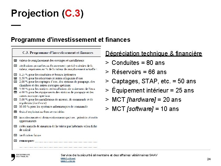 Projection (C. 3) — Programme d’investissement et finances Dépréciation technique & financière > Conduites