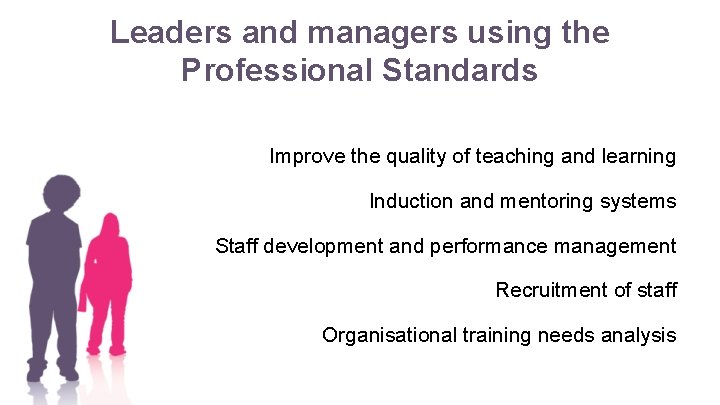 Leaders and managers using the Professional Standards Improve the quality of teaching and learning