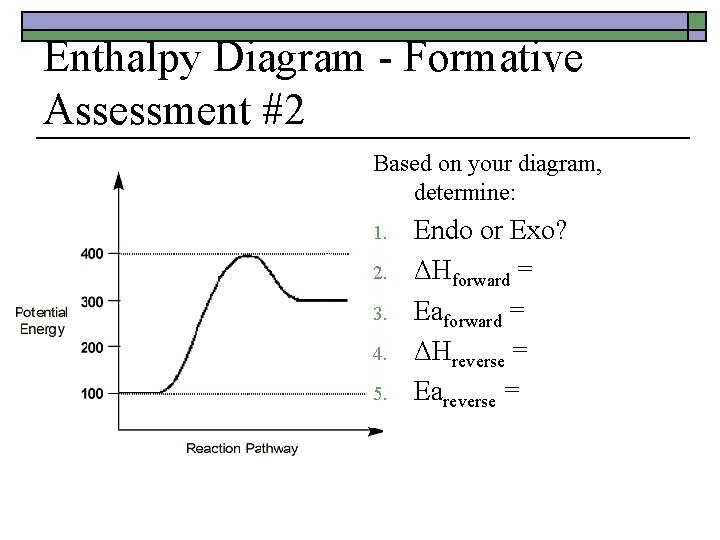 Enthalpy Diagram - Formative Assessment #2 Based on your diagram, determine: 1. 2. 3.