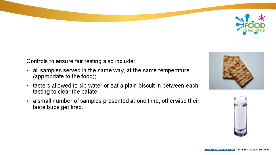 Controls to ensure fair testing also include: • all samples served in the same