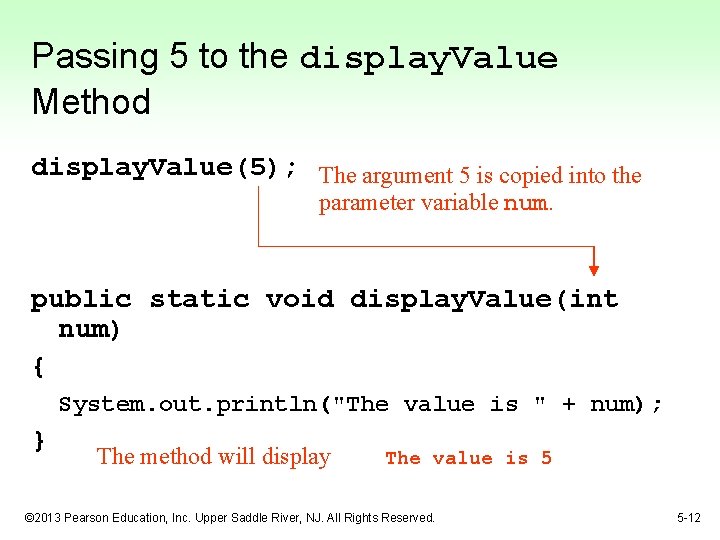 Passing 5 to the display. Value Method display. Value(5); The argument 5 is copied Passing 5 to the display. Value Method display. Value(5); The argument 5 is copied