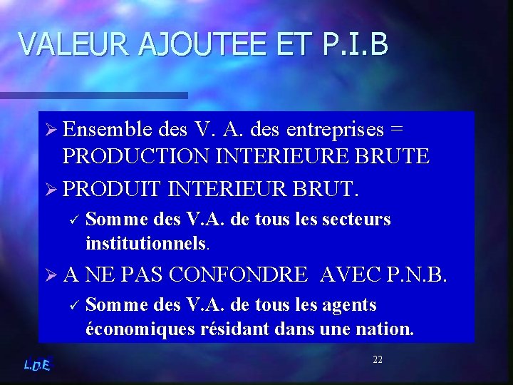 VALEUR AJOUTEE ET P. I. B Ø Ensemble des V. A. des entreprises =