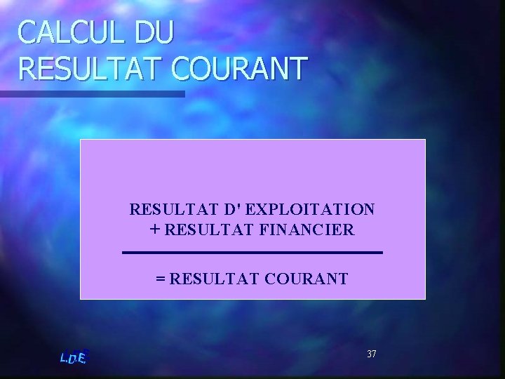 CALCUL DU RESULTAT COURANT RESULTAT D' EXPLOITATION + RESULTAT FINANCIER = RESULTAT COURANT 37