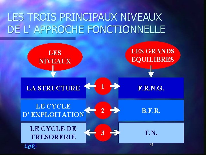 LES TROIS PRINCIPAUX NIVEAUX DE L' APPROCHE FONCTIONNELLE LES GRANDS EQUILIBRES LES NIVEAUX LA