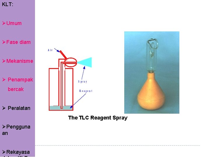 KLT: ØUmum ØFase diam ØMekanisme Ø Penampak bercak Ø Peralatan The TLC Reagent Spray