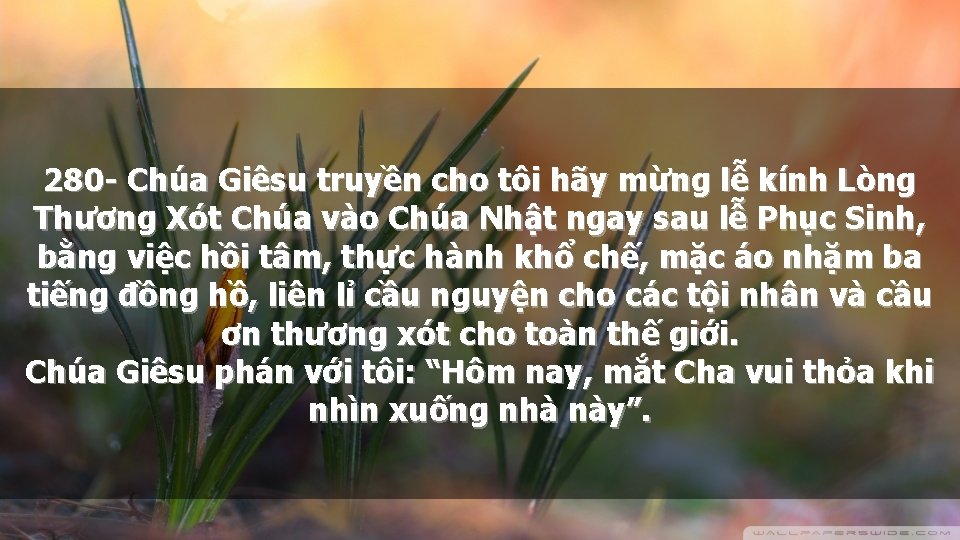 280 - Chúa Giêsu truyền cho tôi hãy mừng lễ kính Lòng Thương Xót