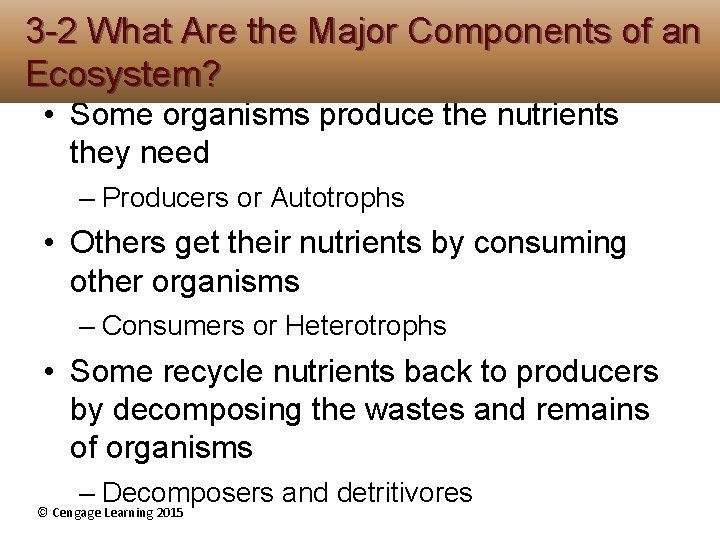 3 -2 What Are the Major Components of an Ecosystem? • Some organisms produce 3 -2 What Are the Major Components of an Ecosystem? • Some organisms produce