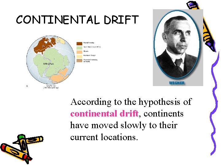 CONTINENTAL DRIFT According to the hypothesis of continental drift, continents have moved slowly to