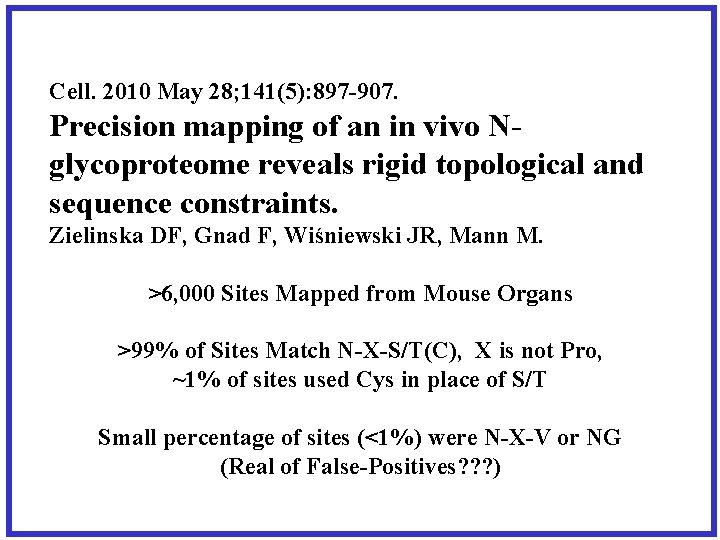Cell. 2010 May 28; 141(5): 897 -907. Precision mapping of an in vivo Nglycoproteome