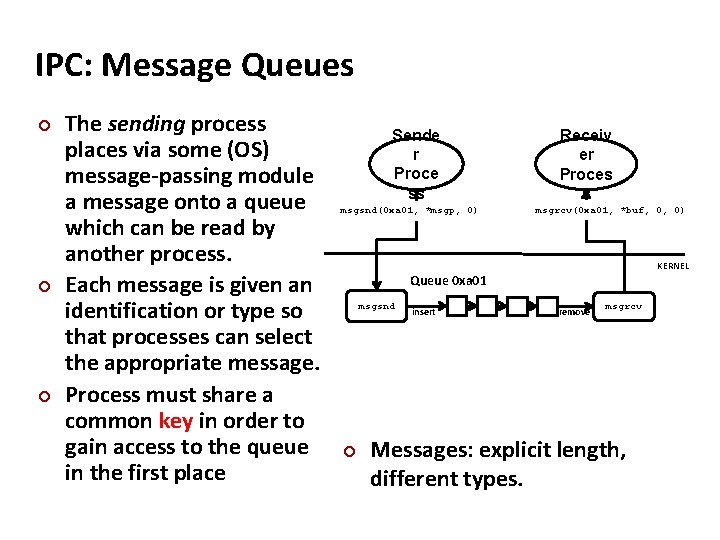 Carnegie Mellon IPC: Message Queues ¢ ¢ ¢ The sending process places via some