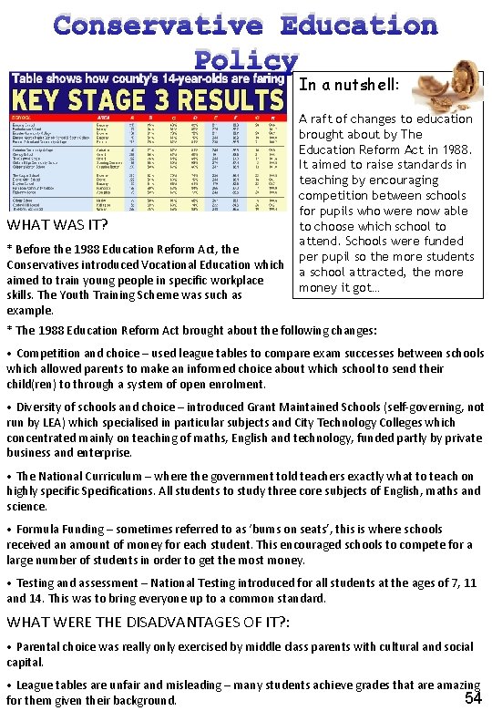 Conservative Education Policy In a nutshell: WHAT WAS IT? * Before the 1988 Education