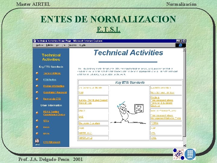 Master AIRTEL Normalización ENTES DE NORMALIZACION E. T. S. I. Prof. J. A. Delgado-Penín