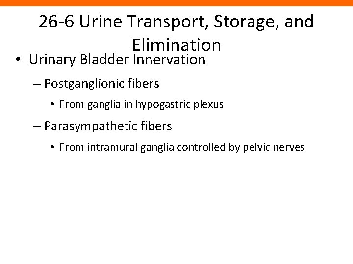 26 -6 Urine Transport, Storage, and Elimination • Urinary Bladder Innervation – Postganglionic fibers