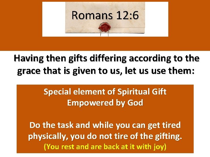 Romans 12: 6 Having then gifts differing according to the grace that is given