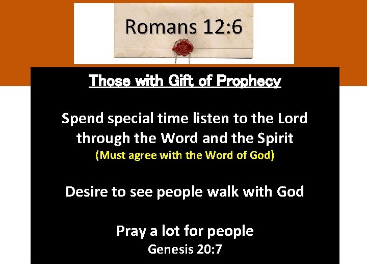 Romans 12: 6 Those with Gift of Prophecy Spend special time listen to the