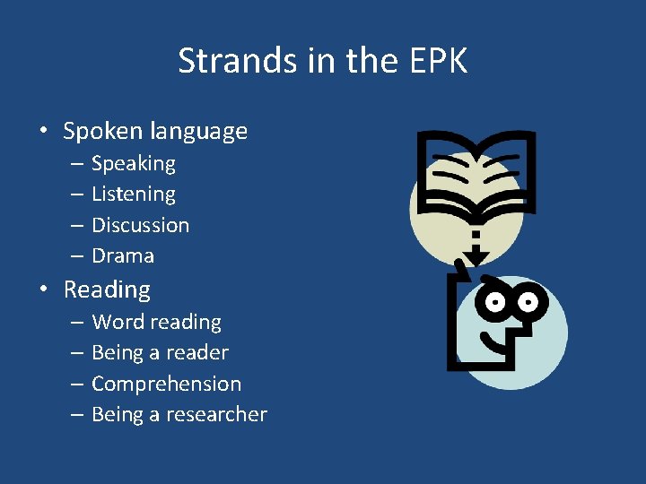 Strands in the EPK • Spoken language – Speaking – Listening – Discussion –