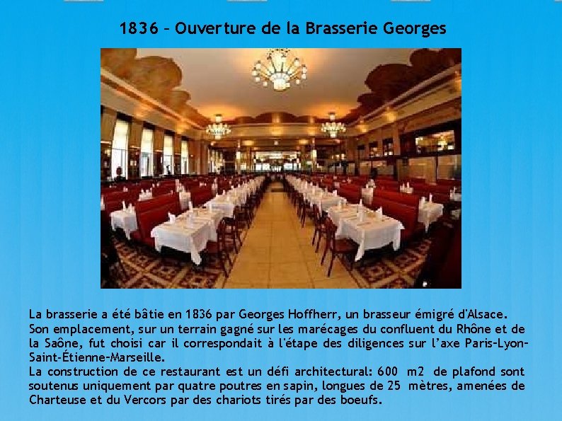 1836 – Ouverture de la Brasserie Georges La brasserie a été bâtie en 1836