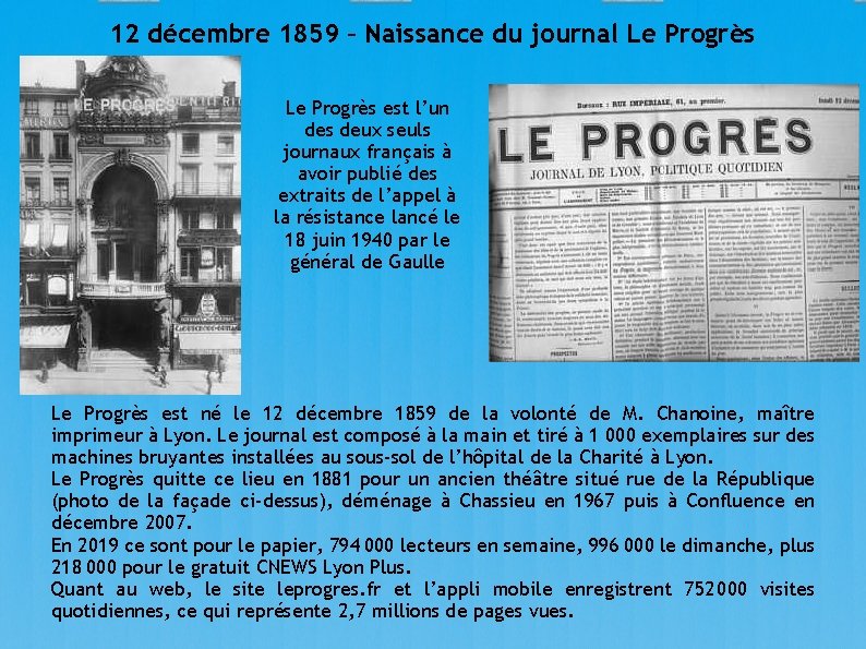 12 décembre 1859 – Naissance du journal Le Progrès est l’un des deux seuls