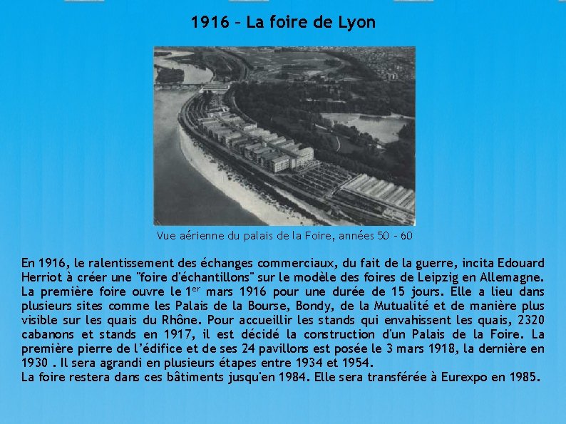 1916 – La foire de Lyon Vue aérienne du palais de la Foire, années