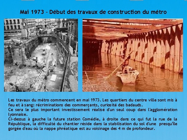 Mai 1973 – Début des travaux de construction du métro Les travaux du métro