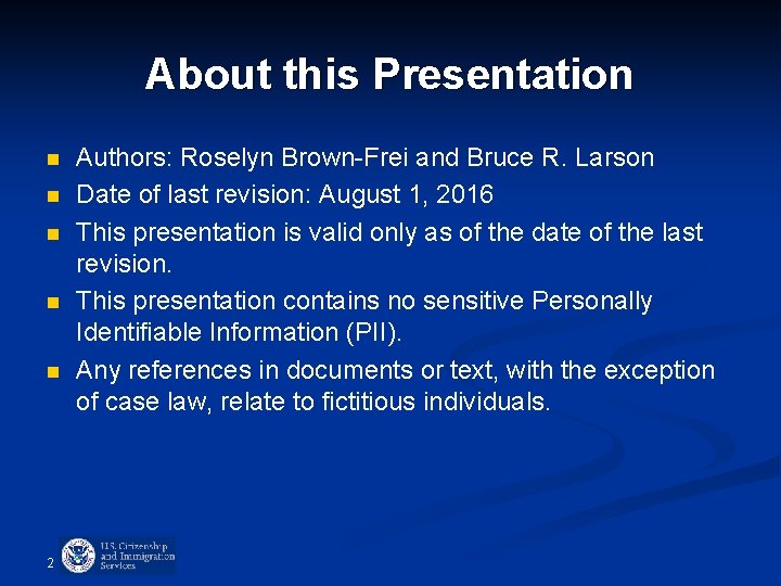 About this Presentation n n 2 Authors: Roselyn Brown-Frei and Bruce R. Larson Date About this Presentation n n 2 Authors: Roselyn Brown-Frei and Bruce R. Larson Date