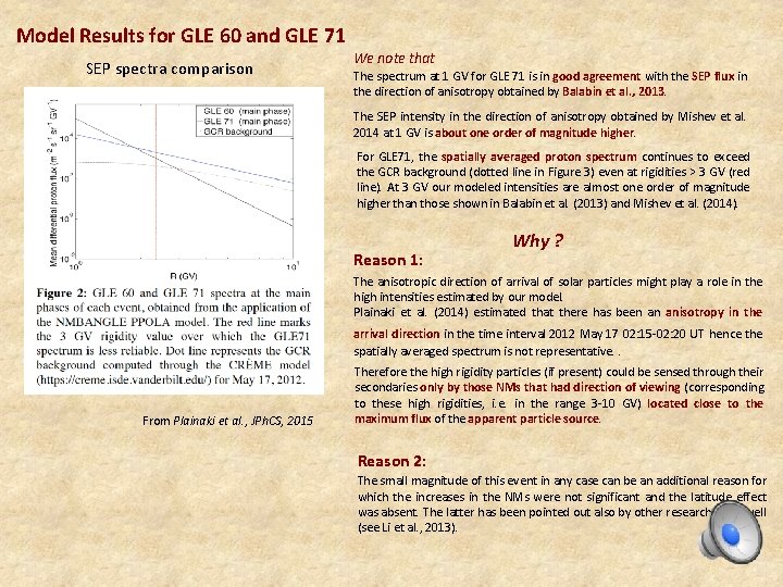 Model Results for GLE 60 and GLE 71 SEP spectra comparison We note that