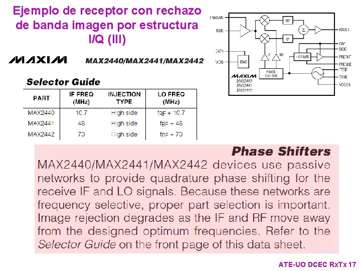 Ejemplo de receptor con rechazo de banda imagen por estructura I/Q (III) ATE-UO DCEC Ejemplo de receptor con rechazo de banda imagen por estructura I/Q (III) ATE-UO DCEC