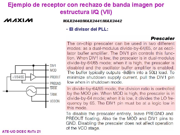 Ejemplo de receptor con rechazo de banda imagen por estructura I/Q (VII) • El Ejemplo de receptor con rechazo de banda imagen por estructura I/Q (VII) • El