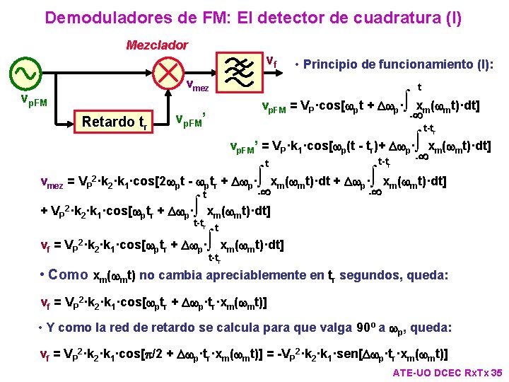 Demoduladores de FM: El detector de cuadratura (I) Mezclador vf • Principio de funcionamiento Demoduladores de FM: El detector de cuadratura (I) Mezclador vf • Principio de funcionamiento