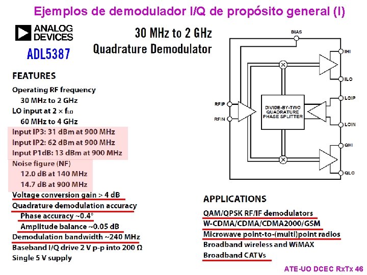 Ejemplos de demodulador I/Q de propósito general (I) ATE-UO DCEC Rx. Tx 46 Ejemplos de demodulador I/Q de propósito general (I) ATE-UO DCEC Rx. Tx 46