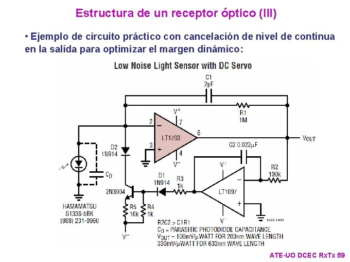 Estructura de un receptor óptico (III) • Ejemplo de circuito práctico con cancelación de Estructura de un receptor óptico (III) • Ejemplo de circuito práctico con cancelación de